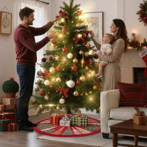 Lanpn Christmas Tree Skirt 60 inch, Velvet Xmas Tree Skirt Winter Christmas Tree Mat for Extra Large Artificial Trees Winter Home Party Holiday Indoor Xmas Decorations (Red, 150cm)