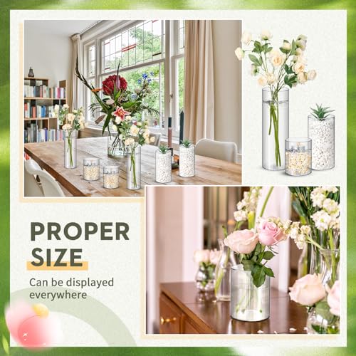 Nuogo Plastic Cylinder Vases Tall Plastic Flower Vases for Centerpieces Flower Holder for Home Wedding Office Party Formal Dinners Decorations(4''/6''/8'', Modern, 12 Pcs)