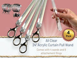 24 inch (4 Pack) All Clear Acrylic Curtain Pull Wand - Clear Curtain Wand - Invisible Drapery Wand - Drapery Pull Rod (24 Inch)