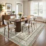 5x7 Washable Area Rug, Non Slip Living Room Rugs Distressed Boho Floral Rug, Soft Low Pile Indoor Carpet for Bedroom, Dining Room, Home Office, Cream Blue