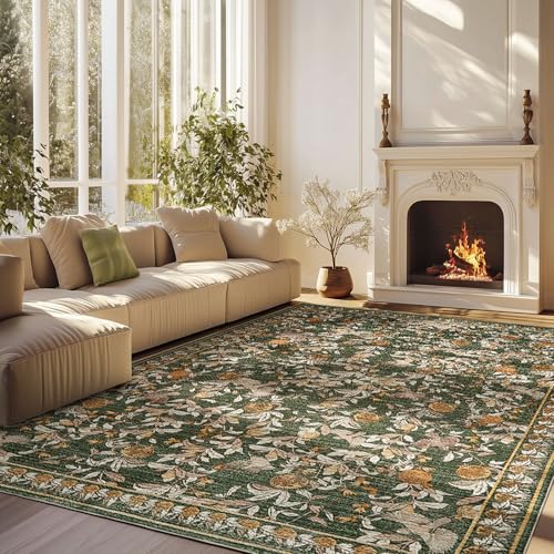 jinchan 8x10 Floral Vintage Washable Large Living Room Area Rug, Green