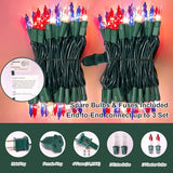 LAMPHOME Red White and Blue Patriotic Mini String Lights, 31.9FT 150 Incandescent Lights, Connectable 120V Waterproof Green Wire, 4th of July Independence Day Decor for Indoor Outdoor Christmas Party