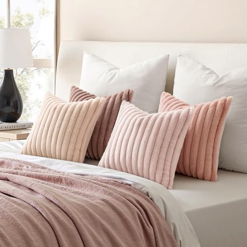 MIULEE Faux Fur Plush Decorative Throw Pillow Covers 20x20, Pink