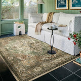 Washable 4x6 Area Rug, Green Vintage Floral Non-Slip for Bedroom, Entryway