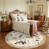 Washable 6ft Round Rugs for Bedroom - 6x6 Feet Circle Area Rugs for Living Room Nursery Non-Slip Stain Resistant Ultra Soft Carpet for Teen Girls and Boys Dorms Home Decor Aesthetic(6ft,Beige/Dog)