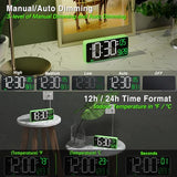 KOSUMOSU Digital Clock for Bedroom, 6.7in Desk Clock, Auto Dimming, Room Temperature, Day of The Week, Date, Seconds, Clocks for Living Room, Alarm Clocks for Bedrooms
