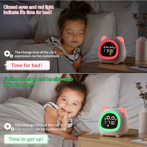 ANALOI Alarm Clock for Kids, Ok to Wake Clock for Kids with Eye Protection Sleep Training Auto Off Feature 10 Night Light Dual Alarm for Bedroom, Kids Alarm Clock Pink Cat Gifts for Girls