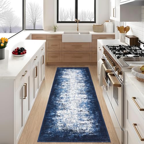 GarveeHome Entryway Rug 2.5x8 Washable Modern Abstract Small Blue
