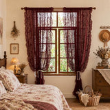 TUDECO Burgundy Sheer Curtains 84 Inches Long for Living Room - Luxury Modern Maroon Red Sheer Curtains for Bedroom, Aesthetic Tulle Rod Pocket Light Filtering Farmhouse Red Drapes, 59 x 84 Inch