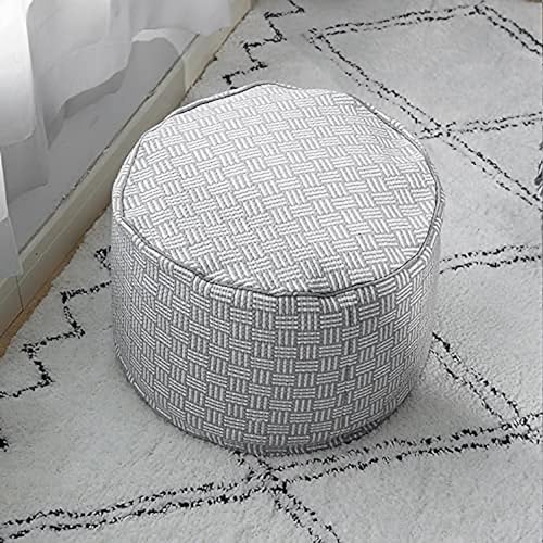 MOCOFO Decoration Pouf Cover Unstuffed Round for Living Room, Cotton Woven Poufs ，Ottoman Foot Stool（Grey Stripes,40x40x25cm）