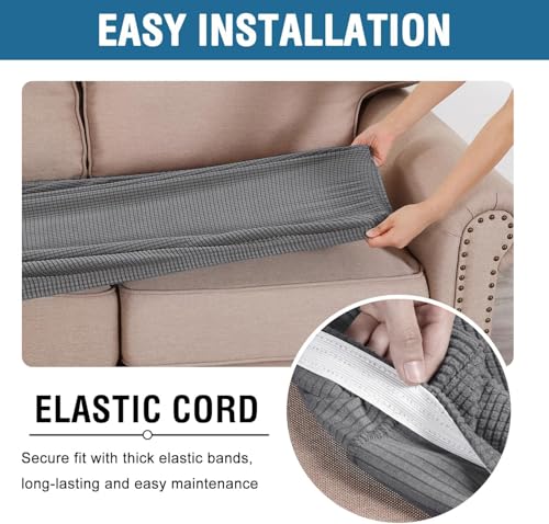 H.VERSAILTEX Super Stretch Individual Seat Cushion Covers Sofa Covers Couch Cushion Cover Slipcover Sets Thick Jacquard Textured Twill Fabric (3 Piece Sofa Cushion Covers, Grey)