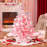 20" Mini Pink Christmas Tree, Artificial Small Table Top Warm Lights, Star Treetop and Ornaments, Tabletop Christmas Tree for DIY Pink Christmas Decoration Gifts