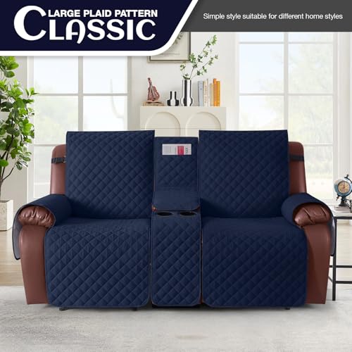 KinCam 100% Waterproof Recliner Loveseat Cover with Console X1, Recliner Couch Covers X1, Recliner Chair Covers X1(Dark Blue)