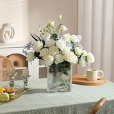Hawesome 12PCS Artificial Silk Flowers Realistic Roses Bouquet Long Stem for Home Wedding Decoration Party (White, 6 Flowers 6 Buds)