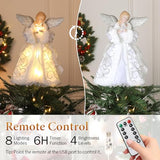 HMASYO Christmas Tree Topper Angel with Timer Lights, 12" Angel Tree Toppers with Silver Wings, Star Light, Remote Control and USB Power Xmas Treetop Decoration for Indoor Office Holiday Party