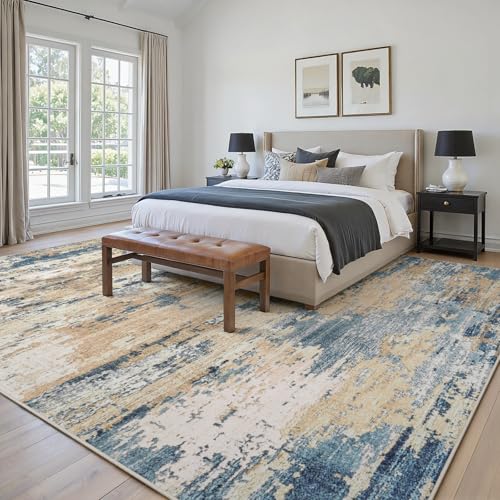 10x14 Area Rugs for Living Room Large Washable Abstract Rug Brown/Blue