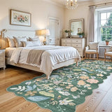 4x10 Washable Runner Rug for Hallway: Scalloped Floral Kitchen Rugs Green