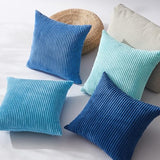 Topfinel Blue Throw Pillow Covers 18x18 Inch Set of 4,Soft Accent Corduroy Decorative Cushion Cover,Square Modern Pillow Case for Beach,Patio,Balcony,Living Room,Summer Gradient Shams Home Decor