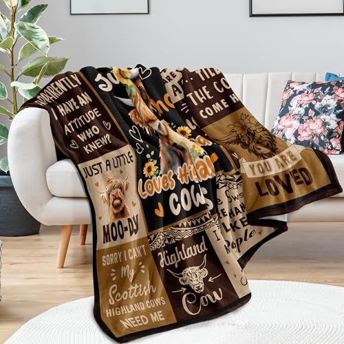 Highland Cow Blanket, Highland Cow Gifts for Women, Cow Gifts for Women for Mothers Day/Birthday/Christmas Soft Throw Blanket 50"x60"