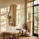 Dorlicecass Irregular Wall Mirror - Wall Mirrors Decorative 22"x 36" Asymmetrical Abstract Mirror Aviation Aluminum Alloy Frame Unique for Bathroom, Bedroom, Living Room, Cloakroom, Entryway Gold