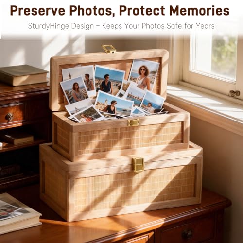 Natural Bamboo Decorative Box with Lids, Unique Decorative Boxes Set of 2, Boho Wedding Keeps – lifestyle view