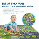 Booooom Jackson 2 Pack Car Rug,Non Slip Train Track Car Mat,Durable Road Play Area Kids Rug,Vibrant Kids Carpet for Playroom,Bedroom,Easy Store and Clean