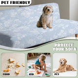 Armless Sofa Cover Stay in Place Futon Cover with Elastic Bottom Stain-Resistant Non-Slip Sofa Bed Slipcover Spandex Elastic Furniture Protector, Light Blue Floral Pattern