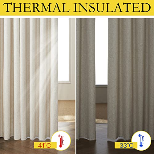 NICETOWN Natural 100% Blackout Linen Curtains 84 inch Long Burg for Living Room, 2 Panels, 52" Wide, Farmhouse Thick Completely Blackout Window Treatment Thermal Insulated Warm Drapes for Winter