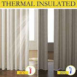 NICETOWN Natural 100% Blackout Linen Curtains 84 inch Long Burg for Living Room, 2 Panels, 52" Wide, Farmhouse Thick Completely Blackout Window Treatment Thermal Insulated Warm Drapes for Winter