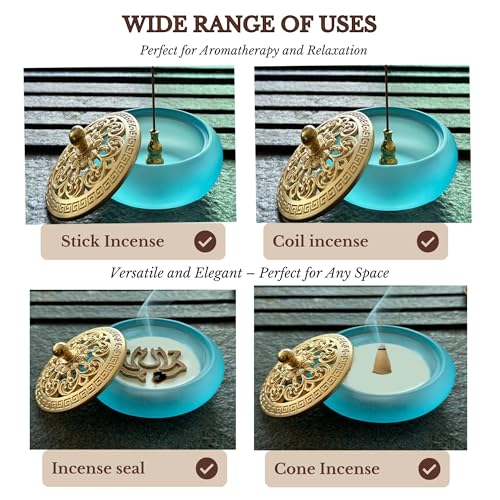 Powder Incense Burner Kit with Brass Censer, Incense Ash Tools and Mold Press Set, Complete Gift Box for Meditation, Yoga and Home Relaxation