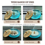 Powder Incense Burner Kit with Brass Censer, Incense Ash Tools and Mold Press Set, Complete Gift Box for Meditation, Yoga and Home Relaxation