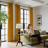 NICETOWN Gold Brown 90 inch Long Velvet Curtains & Drapes for Spring - Thermal Insulating Soft Yellow Window Treatments for Bedroom Living Room Sliding Glass Door, W52 x L90, 2 Panels