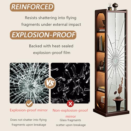 360° Rotating Full-Length Mirror with Storage Shelf – 66.1" Wooden Floor Mirror, HD Shatterproof Glass, Multi-Functional Hooks, Stylish Home Decor, Adjustable Stand