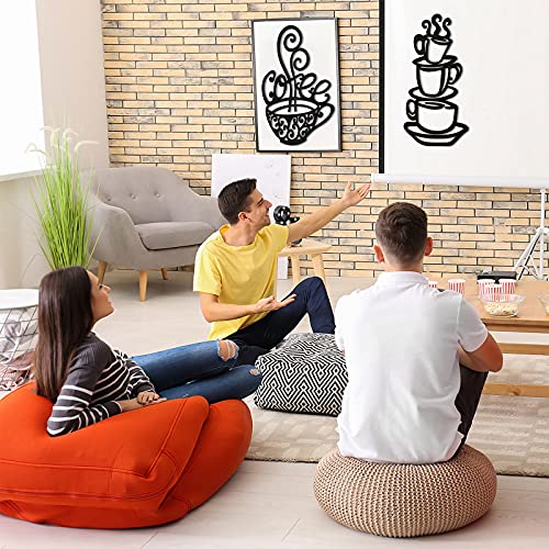 Jetec 2 Pieces Coffee Wall Decor Black Cup Silhouette Kitchen Wall Art Decor Coffee Bar Accessories