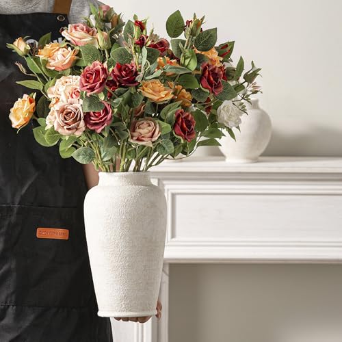 Ceramic Flower Vase, Large Flower Vase Tall Rustic Farmhouse Decorative Vase Floral Pottery Vases for Home Decor Table Living Room Entryway Mantel Bedroom Bathroom Kitchen - 11" W