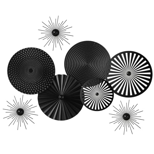 Lingvee 8 Pcs Gold Wall Decor Modern Metal Decor Metal Starbursts Radial Plate Art Hanging Decorative Wall Decorations for Home Bedroom Bathroom Living Room Office Sculpture (Black)