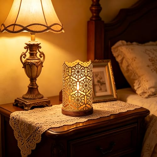Hosley Metal Diamond Cut Design Candle Holder 7.5 Inch High, Gold Perfect for Home Decor, Lighting, Wedding, Parties, Gifting