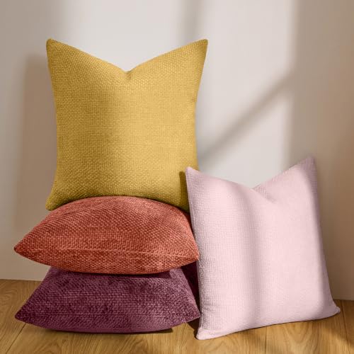 Chenille Throw Pillow Covers 18x18, Set of 4, Fall Colors