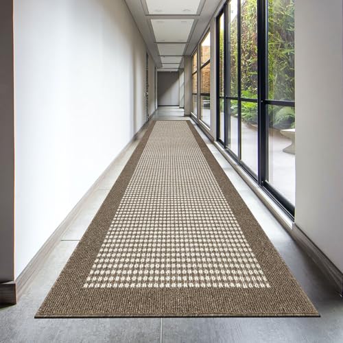 Runner Rug for Hallways 2.6'x12' Heavy-Duty Durable Entryway Floor Mat with Non Slip Rubber Backing High Traffic Carpet Machine Washable Accent Farmhouse Rugs for Kitchen, Living Room(Brown)