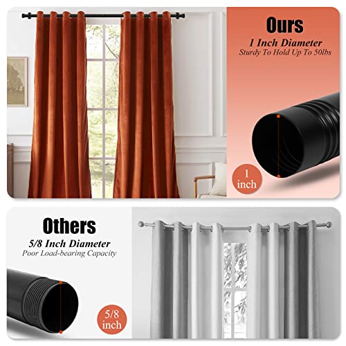 1 Inch Curtain Rods for Windows, 32 to 86 Inch Black Rustic Curtain Rod Set, Modern Design Drapery Tubes with Brackets Room Divider, For Indoor and Outdoor