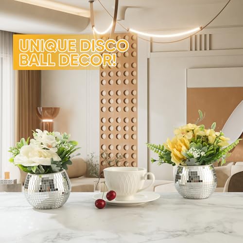 6 Pcs Disco Ball Vase Disco Ball Planter for Centerpieces Disco Ball Decor Flower Vase with Silver Mirror Glass for Wedding, Birthday, Party (3" X 4")