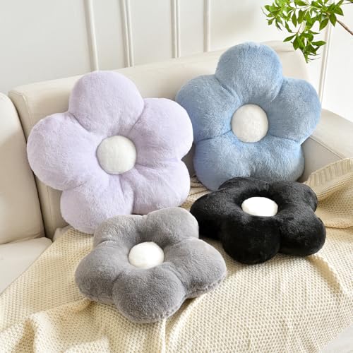Flower Pillows, Soft Flower Shaped Pillow with Home Decorative for Couch Chair Bed,Flower Floor Throw Pillows for Adults Bedroom Living Room (Grey Blue, 15 Inches)