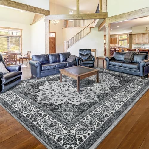 4x6 Area Rugs for Living Room, Washable Rug Vintage Floral, Gray