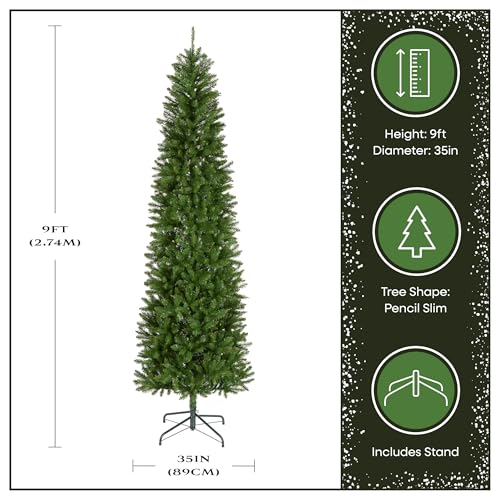 National Tree Company 9 ft Unlit Kingswood Fir Slim Artificial Christmas Tree, 1,443 Tips, Includes Stand, Green