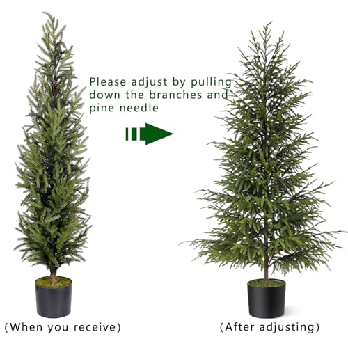 Artificial Norfolk Pine Tree - 4ft (48") Faux Christmas Tree Fake Potted Plants for Indoor Outdoor Home Front Porch Christmas Decor