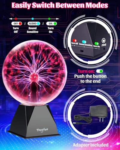 Theefun Plasma Ball: 8 Inch Huge Plasma Globe Birthday Gifts Touch & Sound Sensitive Ball Lamp Electric Lightning Novelty Light for Parties, Home, Prop, Room Decoration