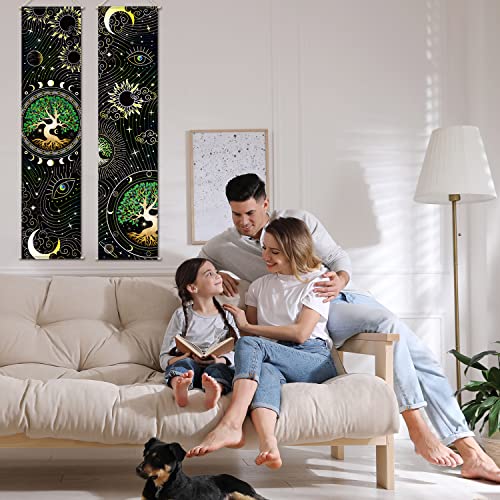 Tiamon 2 Pieces Black Light Art Wall Decor Trippy Blacklight Tapestry UV Reactive Tapestry Poster Banner Aesthetic Room Hanging Backdrop for Hippie Bedroom Home Decoration(Tree of Life)