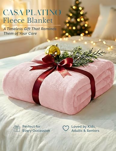 Casa Platino Fleece Throw Blankets – 300 GSM Pink – Soft Cozy Warm Holiday Throws for Winter, Fuzzy Plush Elegant Gifts for Kids, Men & Women - Ideal for Couch, Sofa, Chair or Bed - 50x60 Inch
