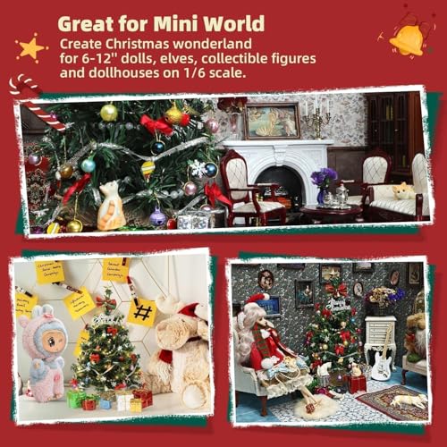 iLAND Mini Christmas Tree Tabletop Small Christmas Tree 12 inch Cute Xmas Table Decoration for Office Desk Shelf Dorm Party Tiny Table Top Décor Miniature 1/6 Scale Elf Accessories Shining Xmas Gift