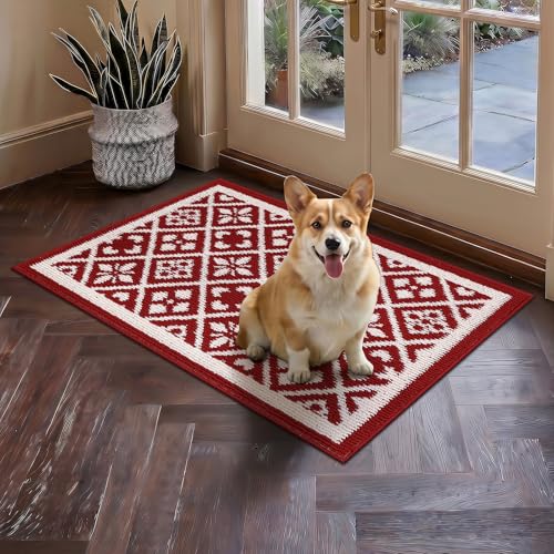 Christmas Indoor Door Mat Washable Red Xmas Dog Muddy Rug 2x3ft